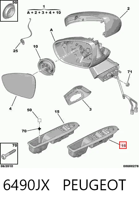 6490JX Peugeot/Citroen Кнопки переднього лівого склопід'ємника