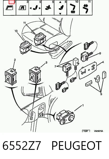 6552Z7 Peugeot/Citroen Кнопка підйомника заднього скла
