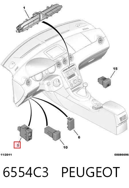 6554C3 Peugeot/Citroen Кнопка коректора фар