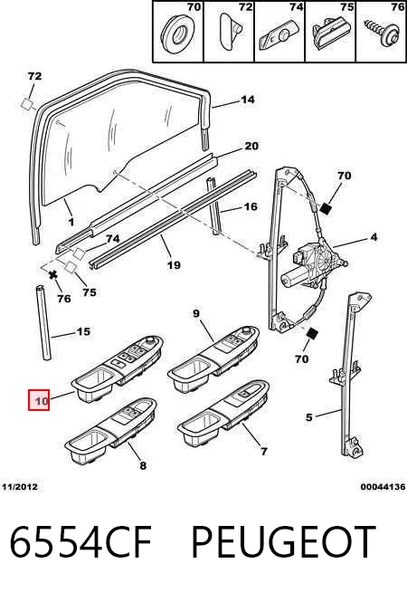 6554CF Peugeot/Citroen Кнопки переднього лівого склопід'ємника