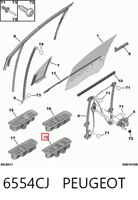 6554CJ Peugeot/Citroen Кнопки переднього лівого склопід'ємника