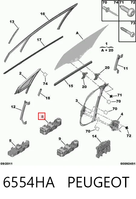 6554HA Peugeot/Citroen Кнопки переднього лівого склопід'ємника
