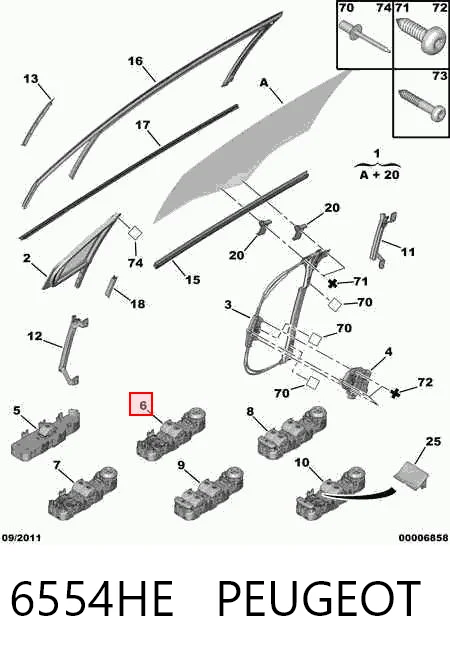 6554HE Peugeot/Citroen Кнопки переднього лівого склопід'ємника