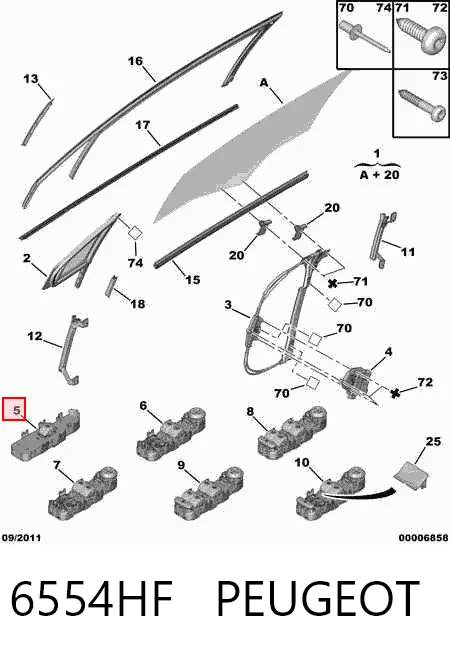 6554HF Peugeot/Citroen Кнопка підйомника переднього правого скла
