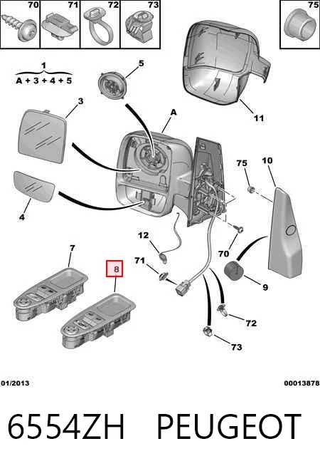 6554ZH Peugeot/Citroen Кнопки переднього лівого склопід'ємника