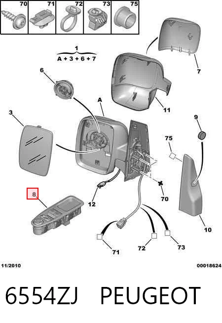 6554ZJ Peugeot/Citroen Кнопки переднього лівого склопід'ємника