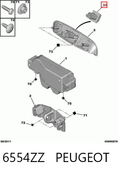 6554ZZ Peugeot/Citroen Кнопка приводу замка задньої 3/5 двері (ляди)