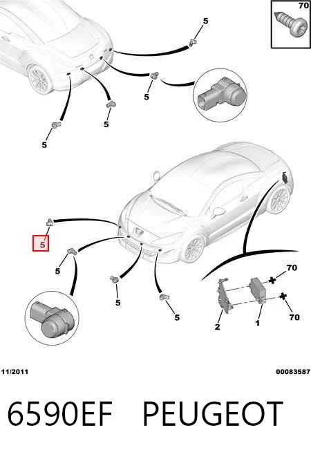 6590EF Peugeot/Citroen Датчик сигналізації парковки (парктронік), задній