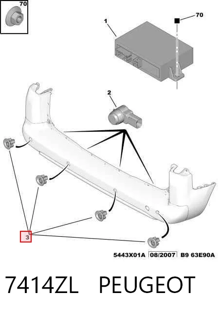 7414ZL Peugeot/Citroen Кронштейн датчика парктроніка, задній комплект