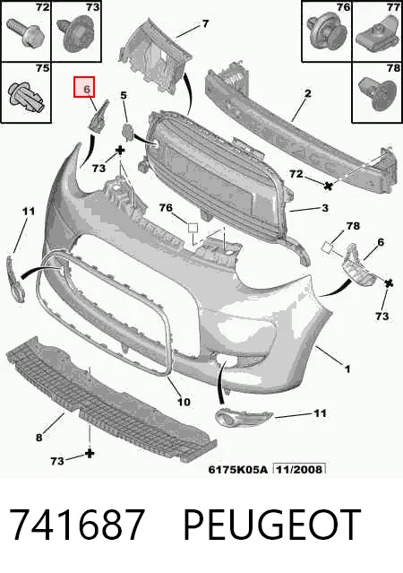 741687 Peugeot/Citroen Лівий кронштейн переднього бампера