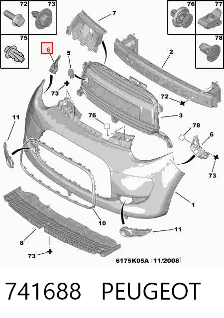 741688 Peugeot/Citroen Праве кріплення переднього бампера
