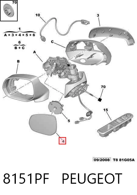 8151PF Peugeot/Citroen Дзеркальний елемент лівого дзеркала заднього виду