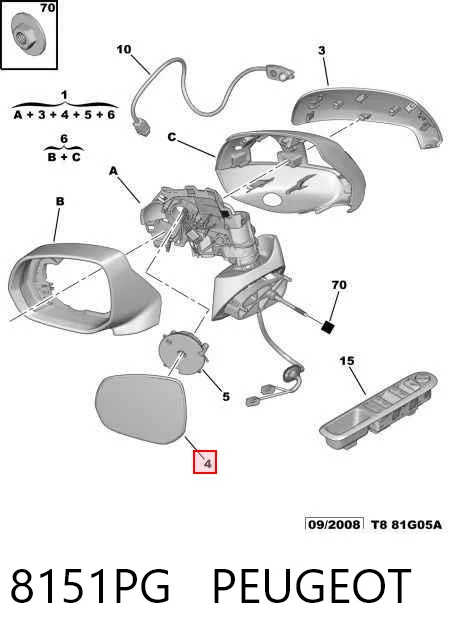 8151PG Peugeot/Citroen Дзеркальний елемент правий