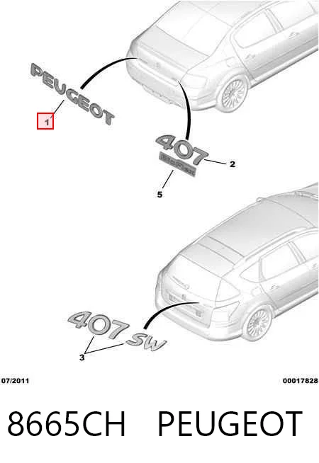Емблема кришки багажника, фірмовий значок на Peugeot 407  6D