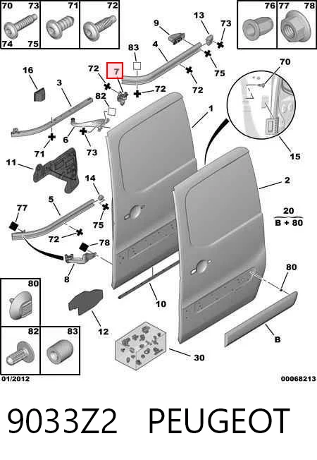9033Z2 Peugeot/Citroen Ролик двері бічної/зсувної, лівий центральний