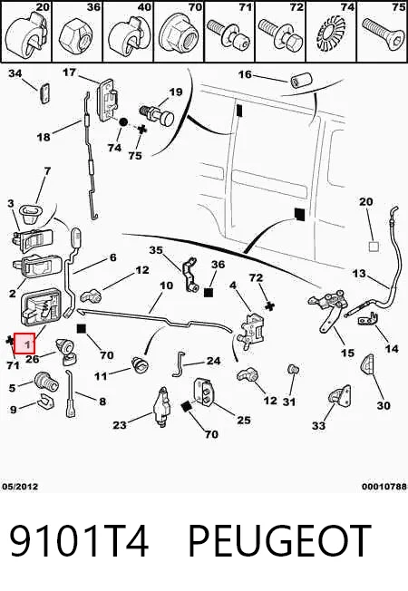 9101T4 Peugeot/Citroen Ручка дверей бічних/зсувних, зовнішня права