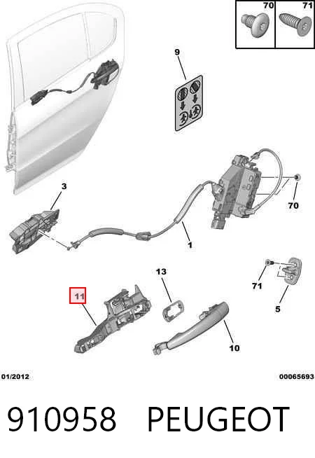 910958 Peugeot/Citroen Тримач зовнішньої ручки дверей, передньої лівої