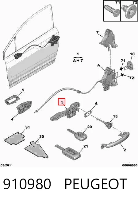 910980 Peugeot/Citroen Тримач зовнішньої ручки дверей, передньої правої