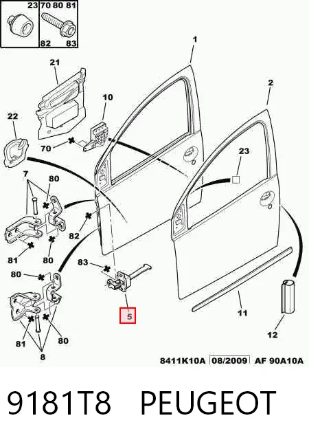 9181T8 Peugeot/Citroen Обмежувач відкриття дверей, передній