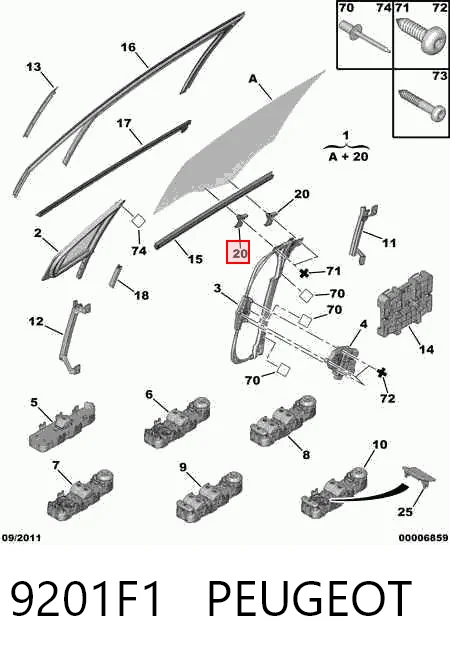 9201F1 Peugeot/Citroen Скло передніх дверей, лівою