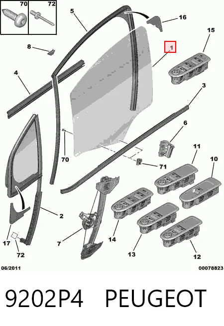 GS2051D302 XYG Скло передніх дверей, правих