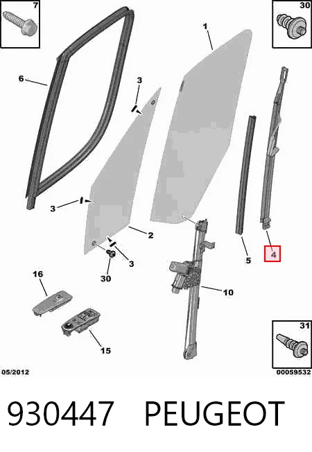 930447 Peugeot/Citroen Направляюча скла рамки двері, передньої правої