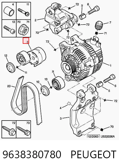 9638380780 Peugeot/Citroen Натяжна планка поліклинового ременя