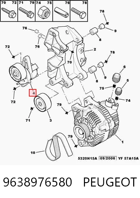 9638976580 Peugeot/Citroen Натяжна планка поліклинового ременя