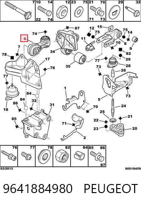 9641884980 Peugeot/Citroen Права подушка мотора