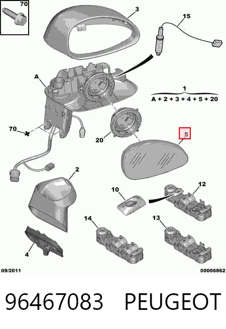 2008M57 FPS Дзеркало заднього виду, ліве