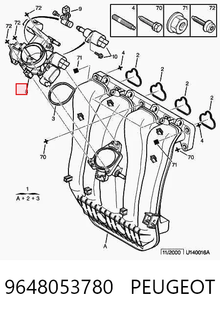 9648053780 Peugeot/Citroen Дросільна заслінка в зборі