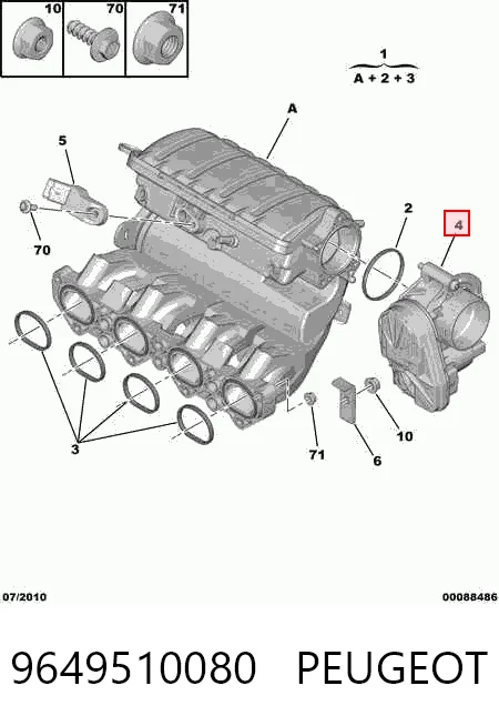 9649510080 Peugeot/Citroen Дросільна заслінка в зборі