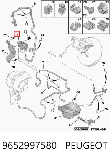 9652997580 Peugeot/Citroen Клапан перетворювач тиску наддуву (соленоїд)