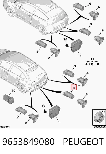 9653849080 Peugeot/Citroen Датчик сигналізації парковки (парктронік), задній