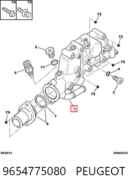 9654775080 Peugeot/Citroen Корпус термостата в зборі