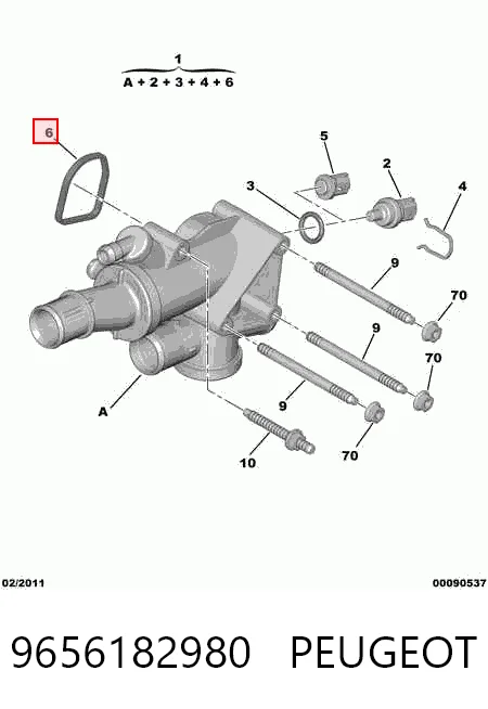 9656182980 Peugeot/Citroen Корпус термостата в зборі