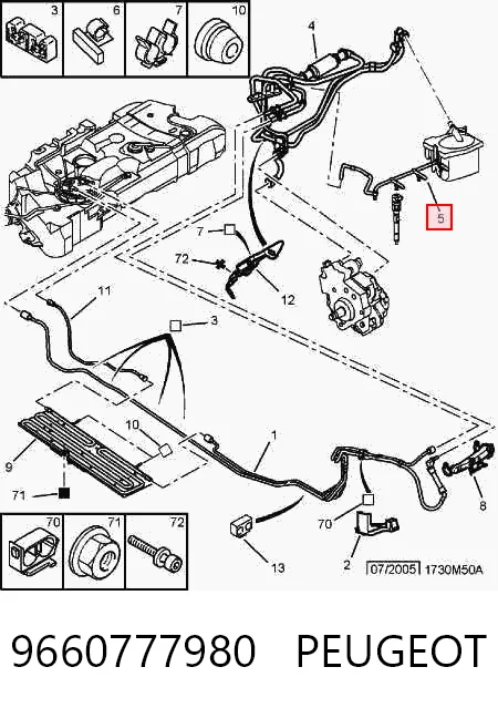 9660777980 Peugeot/Citroen Трубка паливна, зворотня від форсунок