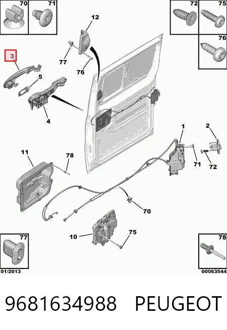 9681634988 Peugeot/Citroen Ручка дверей бічних/зсувних, зовнішня права