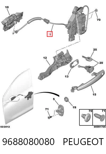 9688080080 Peugeot/Citroen Замок водійських дверей