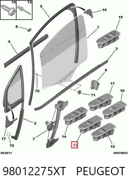 98012275XT Peugeot/Citroen Кнопки переднього лівого склопід'ємника