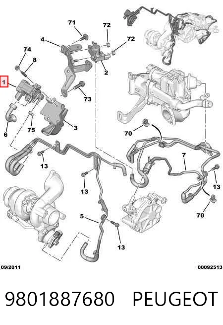 9801887680 Peugeot/Citroen Клапан перетворювач тиску наддуву (соленоїд)
