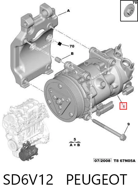 SD6V12 Peugeot/Citroen Компресор холодоагенту