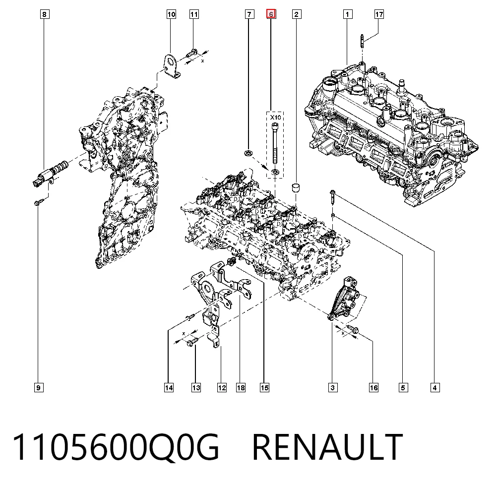Болт кріплення головки блоку циліндрів на Renault Megane IV K9A, K9M, K9N