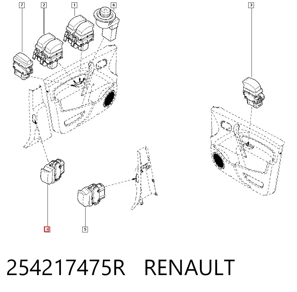 254217475R Renault (RVI) Кнопка підйомника переднього правого скла