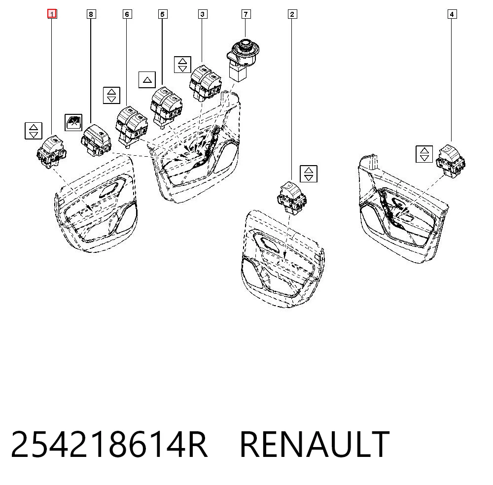 254218614R Renault (RVI) Кнопка підйомника переднього правого скла