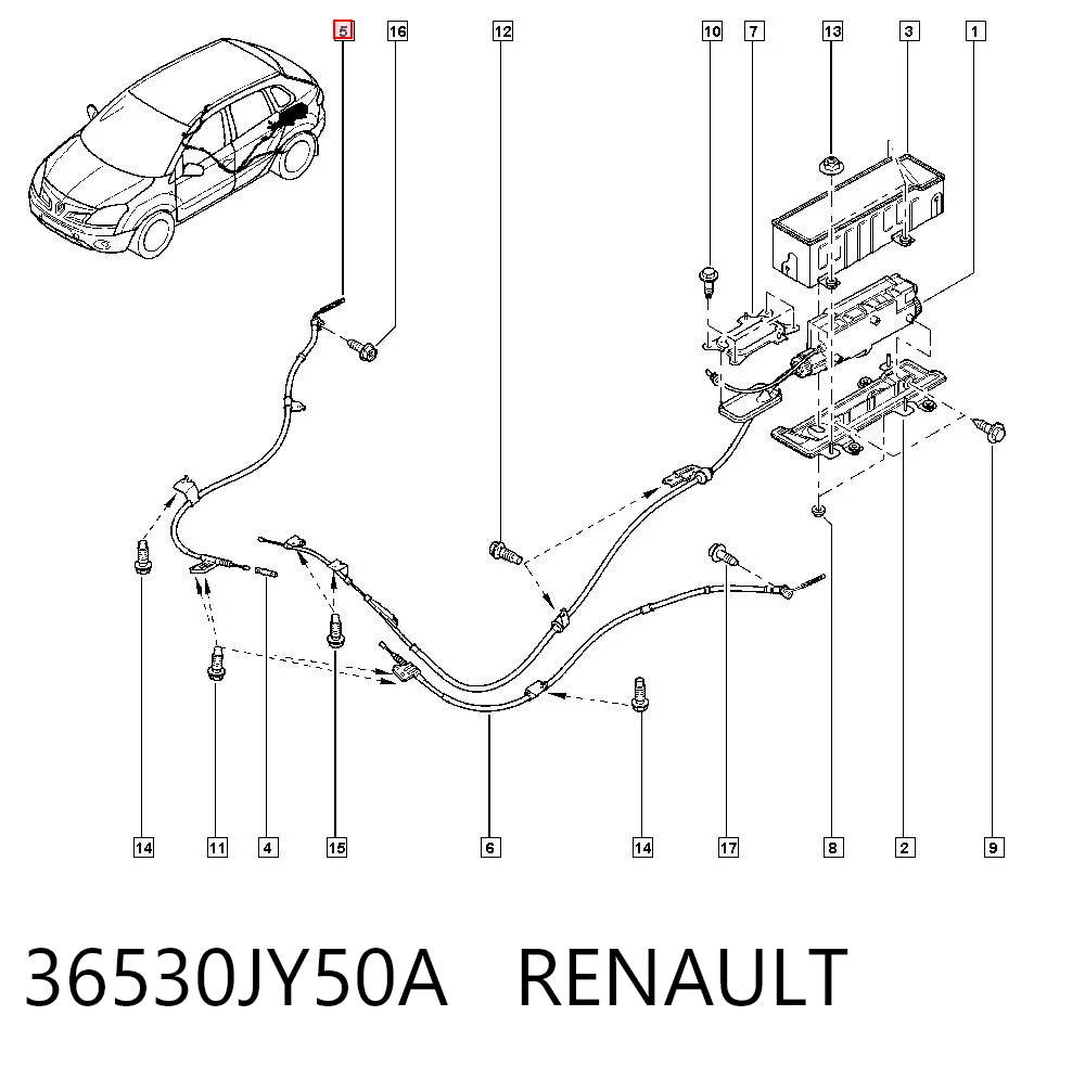 36530JY50A Renault (RVI) Трос ручного гальма задній, правий/лівий