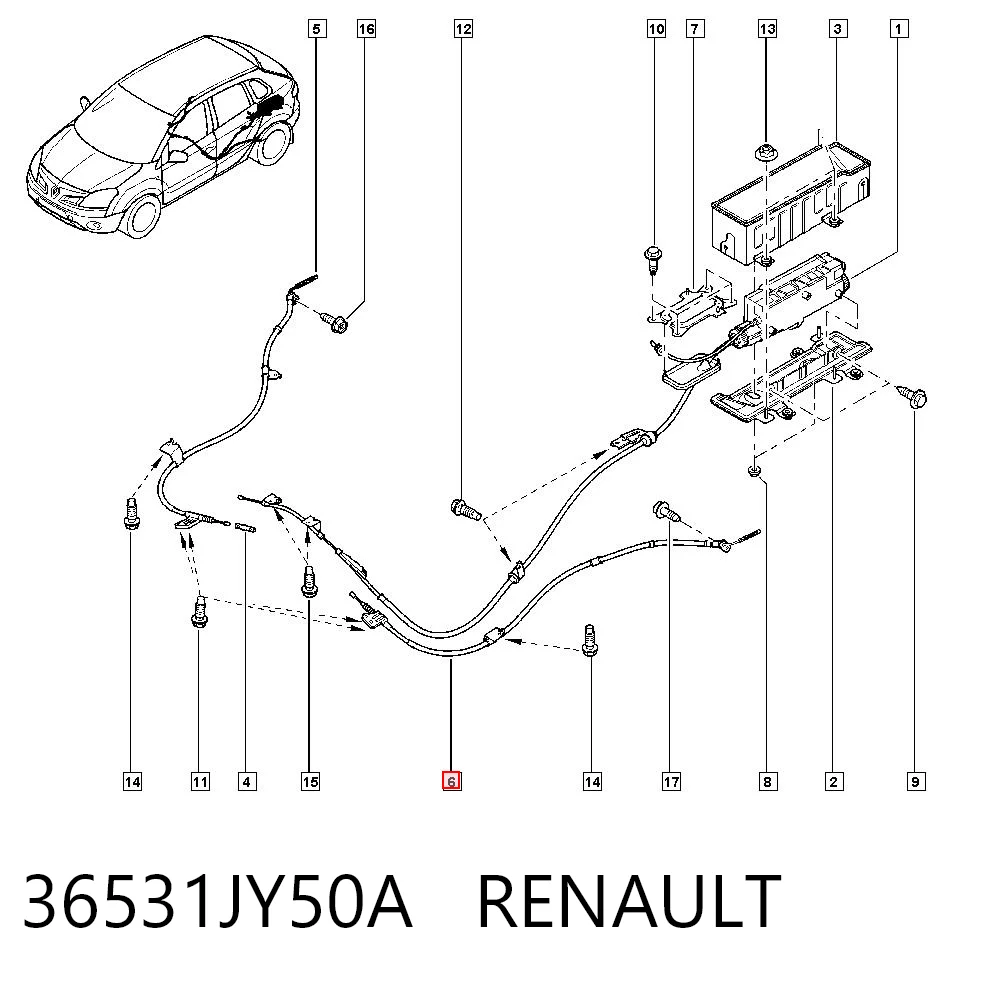 36531JY50A Renault (RVI) Трос ручного гальма задній, лівий
