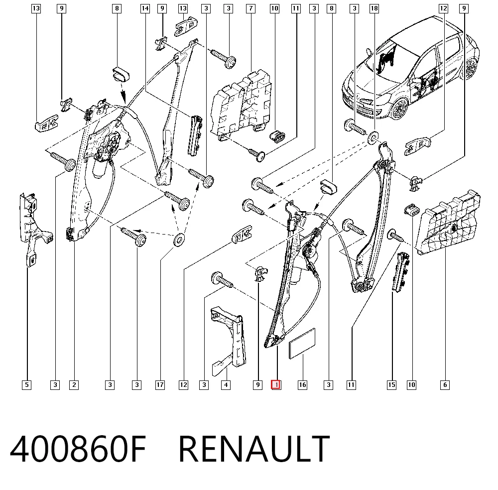 Механізм стеклопідйомника дверей передніх, лівих Renault Clio III