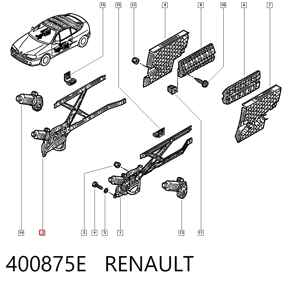 Механізм склопідіймача дверей передніх, правих Renault Megane I кабріолет (EA0, EA1) (1996 - 2003) ціна, від 88.33 USD