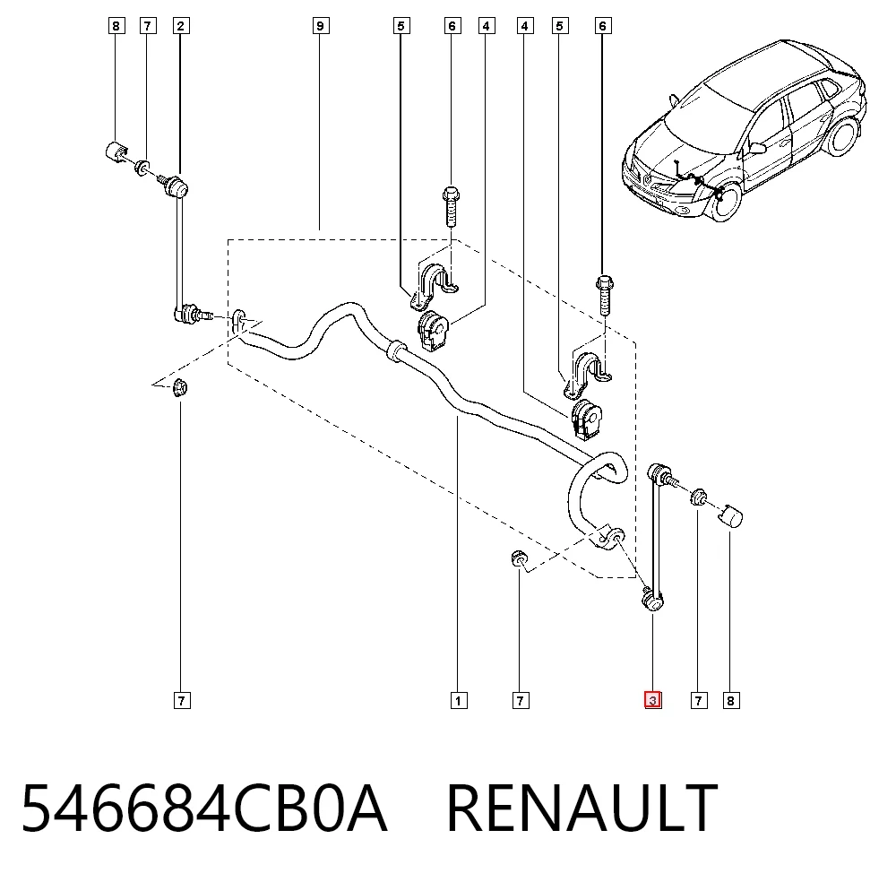 546684CB0A Renault (RVI) Стійка стабілізатора, переднього, ліва